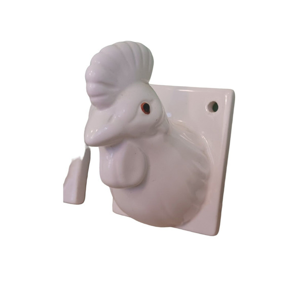 Vintage Ceramic Rooster Chicken Head Towel Apron Holder Wall Mount Farmhouse Set - Picture 7 of 16
